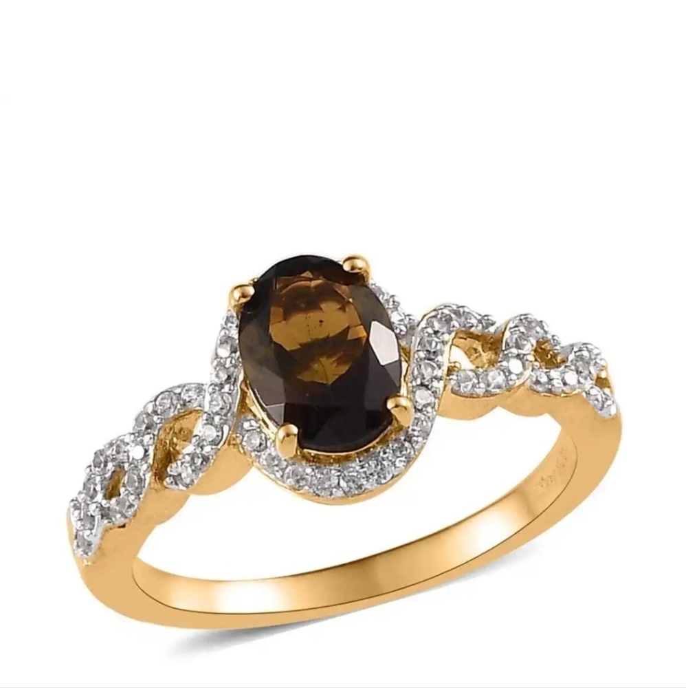 Genuine Tanzanian Golden Tourmaline & White Zircon 18k/925 ✨️Size 7